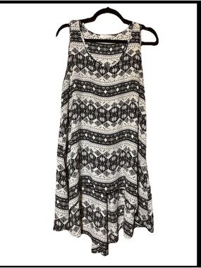 Black & White Asymmetrical Tank Dress with Geometric Print